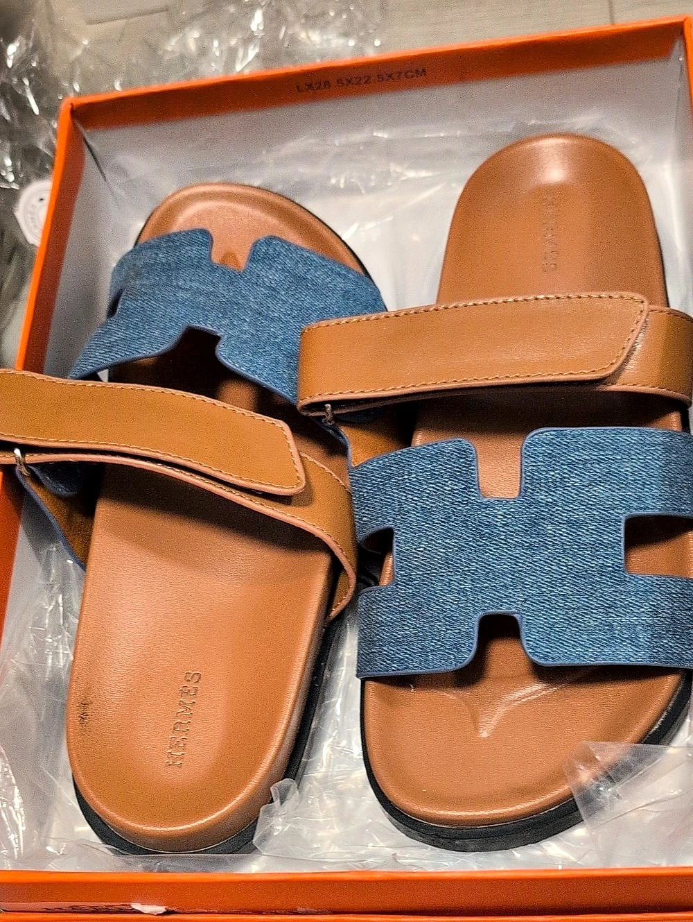 Hermès Oran Sandals in Brown & Blue US 8 Like New